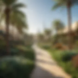 A panoramic view of Discovery Gardens showcasing its lush greenery and vibrant architecture