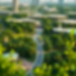 A panoramic view of Dubai International Park showcasing lush greenery and urban architecture
