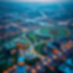 Aerial view of Dubai Investments Park showcasing its layout and greenery