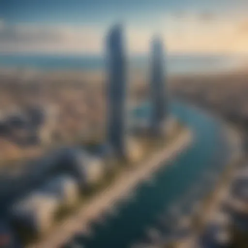 Aerial view of Escan Tower Marina showcasing its architectural design and surrounding area