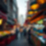 A vibrant Dubai street filled with diverse food stalls