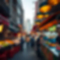 A vibrant Dubai street filled with diverse food stalls