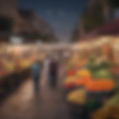 Market stalls bustling with activity