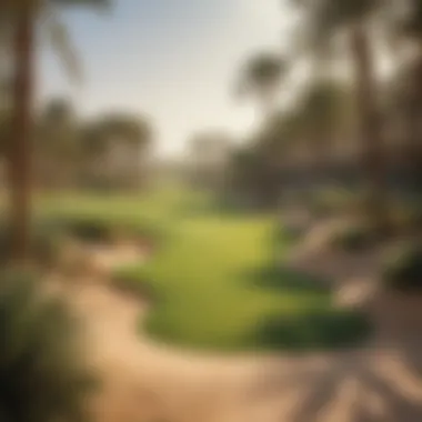 Championship Hole at Jumeirah Golf Course A detailed view of one of the championship holes at Jumeirah Golf Course surrounded by palm trees