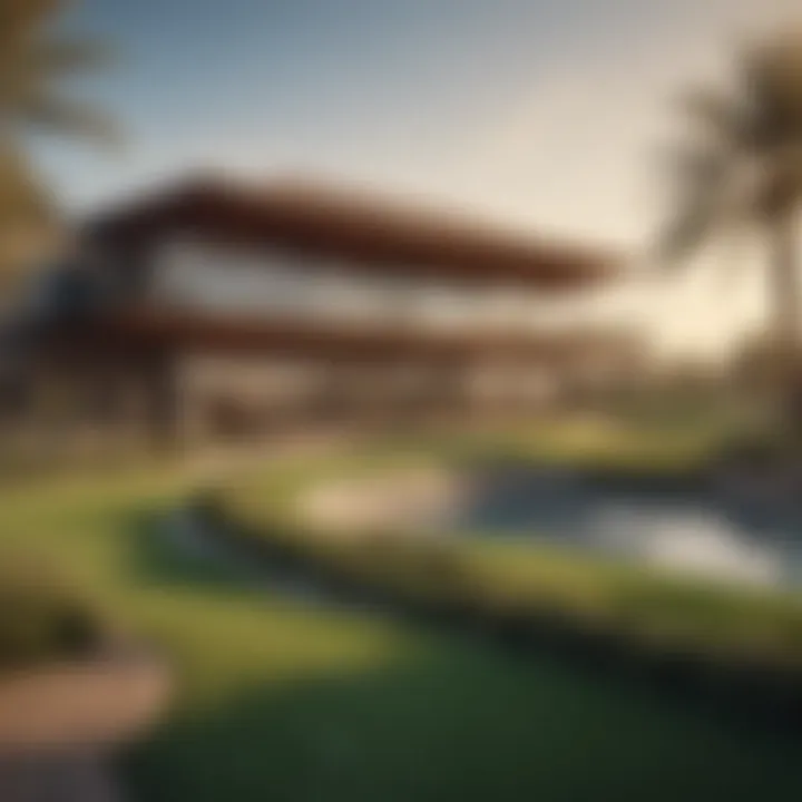 The stunning clubhouse of Jumeirah Golf Course, a blend of modern architecture and traditional design