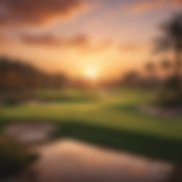 A vibrant sunset over the Jumeirah Golf Course, highlighting its scenic beauty