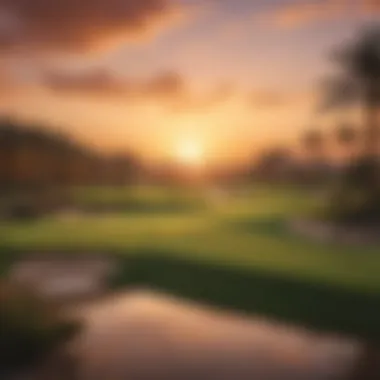 Sunset Over Jumeirah Golf Course A vibrant sunset over the Jumeirah Golf Course, highlighting its scenic beauty
