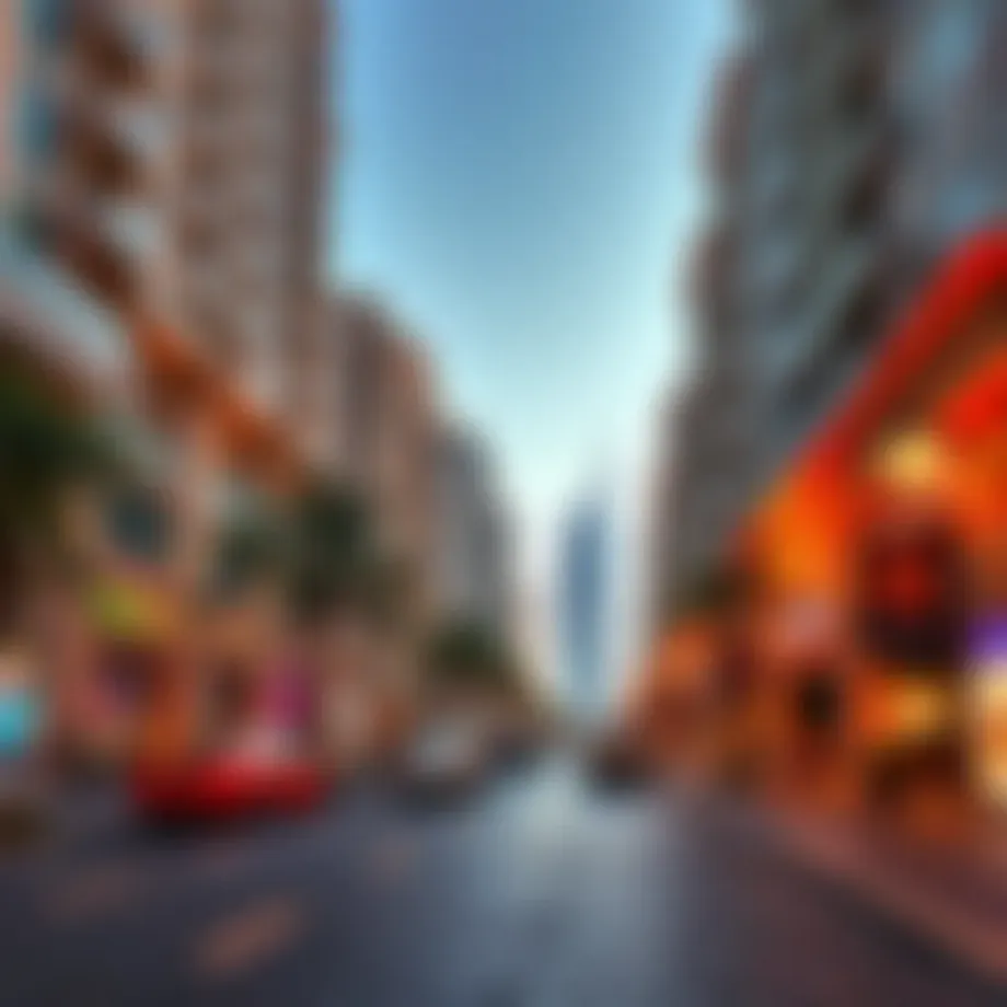 A picturesque view of the vibrant streets in Dubai Marina, showcasing its modern architecture and waterfront lifestyle.