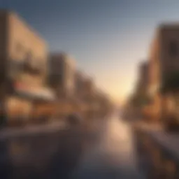 Artistic representation of Al Quoz's urban landscape