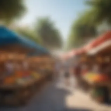 Colorful market stalls in Meadows Village