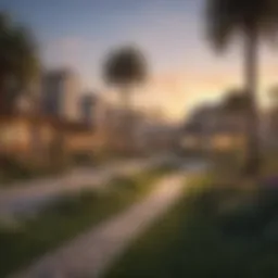 Scenic view of Meadows Village at dawn