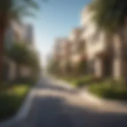A vibrant street view of Topaz Avenue showcasing modern architecture and lush greenery.