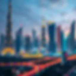 A futuristic skyline showcasing smart buildings