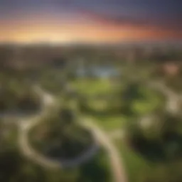 A panoramic view of Mashreq Park showcasing its lush greenery and serene pathways