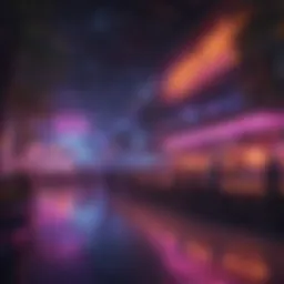 A vibrant nightclub scene in Silicon Oasis with colorful lights and lively atmosphere