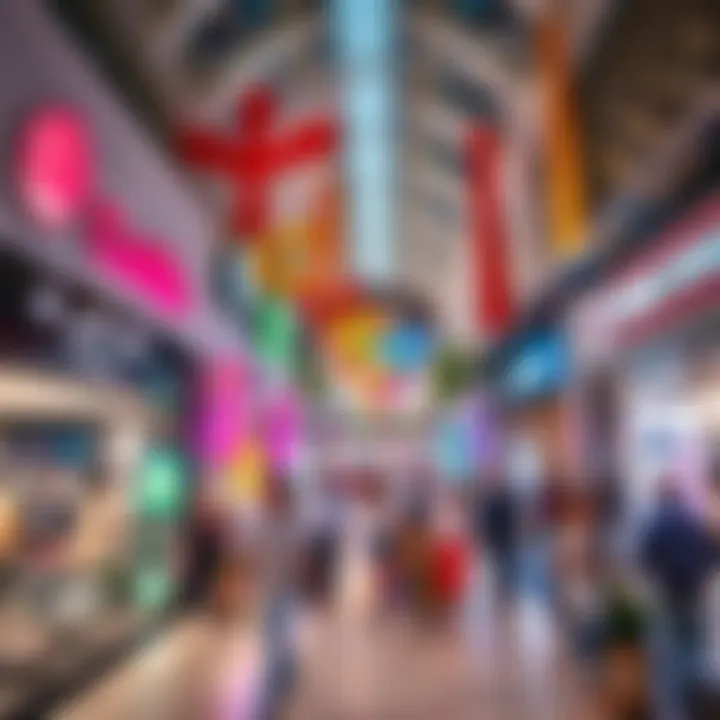 Vibrant retail space filled with diverse shops and boutiques