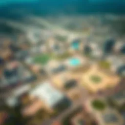 Aerial view of Sports City showcasing various educational institutions